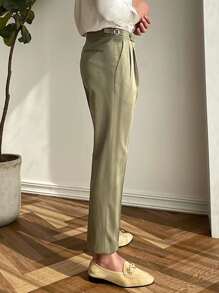 Manfinity Mode Men Suit Pants Dây kéo màu trơn - xanh quân đội - Xem 3