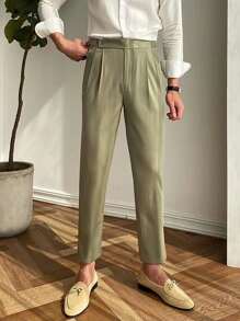 Manfinity Mode Men Suit Pants Dây kéo màu trơn - xanh quân đội - Xem 4