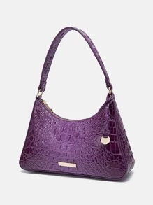 鱷魚壓紋流浪包附包飾 - 紫色 - 查看 2