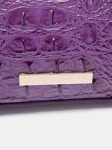 鱷魚壓紋流浪包附包飾 - 紫色 - 查看 7