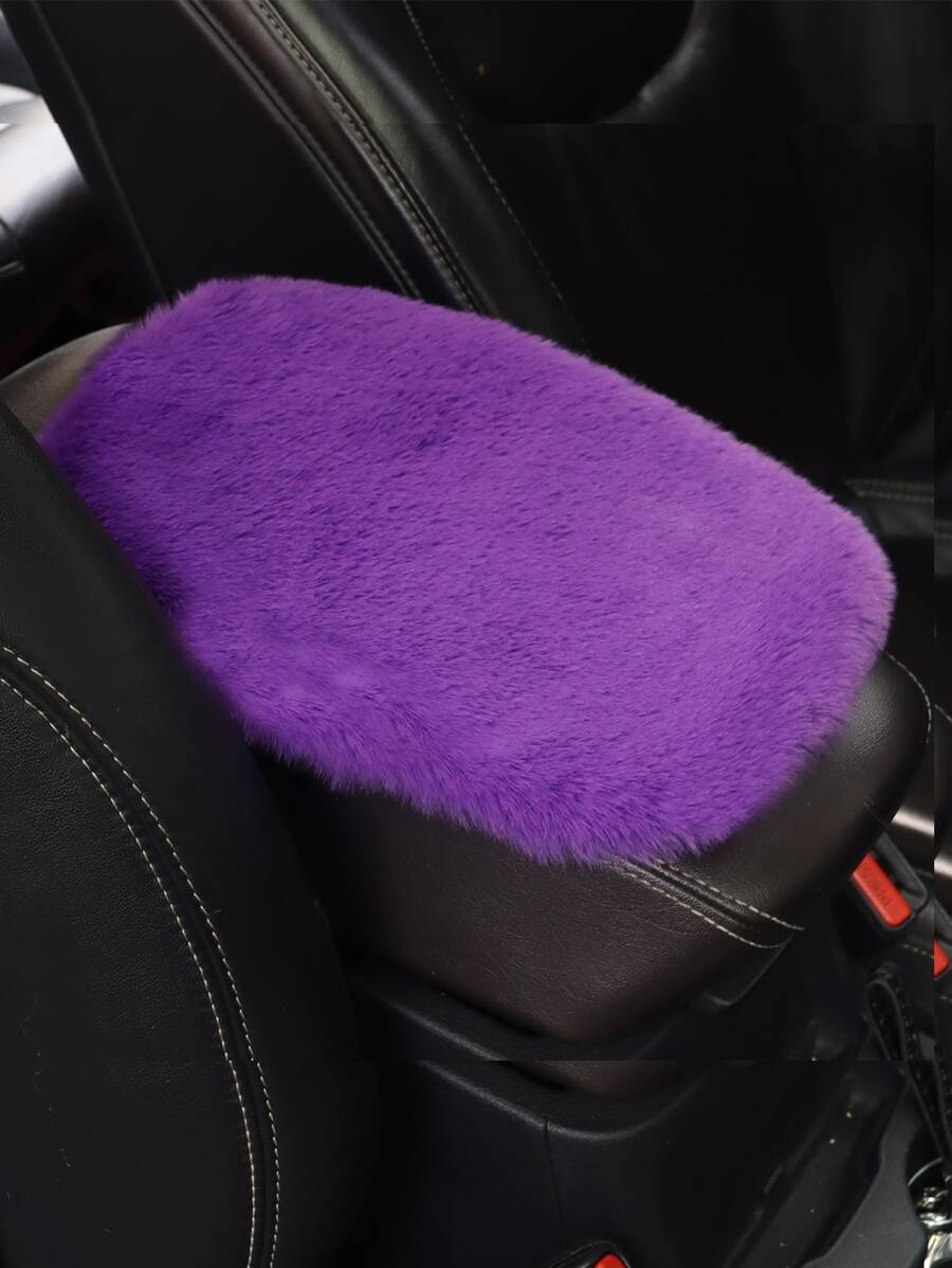 車用紫色厚實絨布扶手墊，適用於汽車、SUV和轎車 - 紫色 - 查看 1
