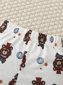 SHEIN 嬰兒男寶9入組熊印花連身衣和褲子 - 白色 - 查看 3