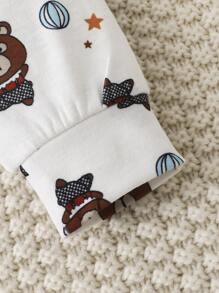 SHEIN 嬰兒男寶9入組熊印花連身衣和褲子 - 白色 - 查看 4