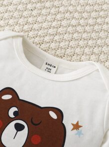 SHEIN 嬰兒男寶9入組熊印花連身衣和褲子 - 白色 - 查看 7