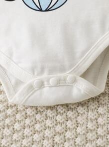 SHEIN 嬰兒男寶9入組熊印花連身衣和褲子 - 白色 - 查看 8