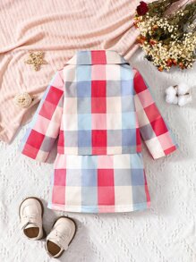 嬰兒格紋印花雙排釦西裝外套和腰帶背心連衣裙 - 彩色 - 查看 2
