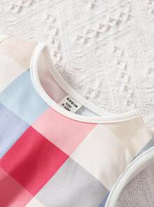 嬰兒格紋印花雙排釦西裝外套和腰帶背心連衣裙 - 彩色 - 查看 4