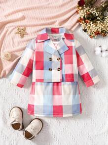 嬰兒格紋印花雙排釦西裝外套和腰帶背心連衣裙 - 彩色 - 查看 5