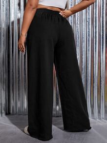 CovetEZ Plus Drawstring Waist Wide Leg Jeans - Black - View 2