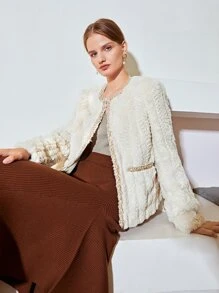 MOTF PREMIUM CONTRAST BINDING FLUFFY COAT - Beige - View 3