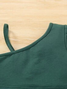 Toddler Girls Asymmetrical Neck Top & Pleated Hem Skirt - Dark Green - View 5