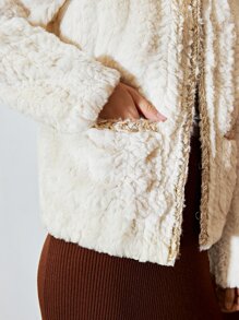 MOTF PREMIUM CONTRAST BINDING FLUFFY COAT - Beige - View 9