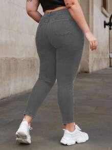 SHEIN Frenchy Plus High Waist Skinny Jeans - Grey - View 2