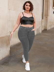 SHEIN Frenchy Plus High Waist Skinny Jeans - Grey - View 3