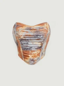 SHEIN MOD 紮染不對稱下擺褶邊抹胸上衣 - 彩色 - 查看 1