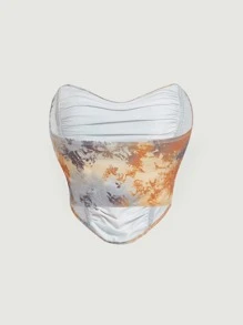 SHEIN MOD 紮染不對稱下擺褶邊抹胸上衣 - 彩色 - 查看 2