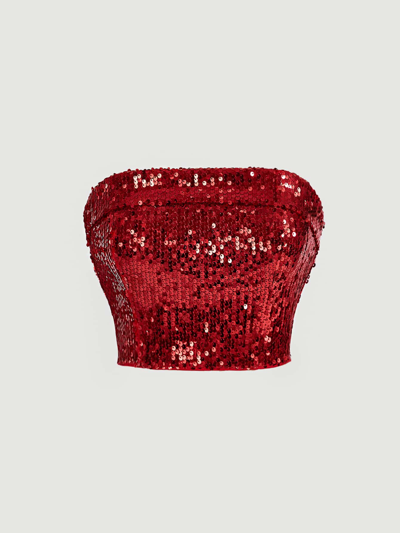SHEIN BAE Sequin Tube Top - Red - View 1