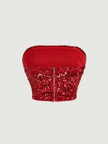 SHEIN BAE Sequin Tube Top - Red - View 2
