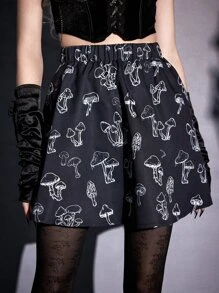 ROMWE Goth Mushroom Print Skirt - Black - View 2