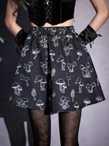 ROMWE Goth Mushroom Print Skirt - Black - View 3
