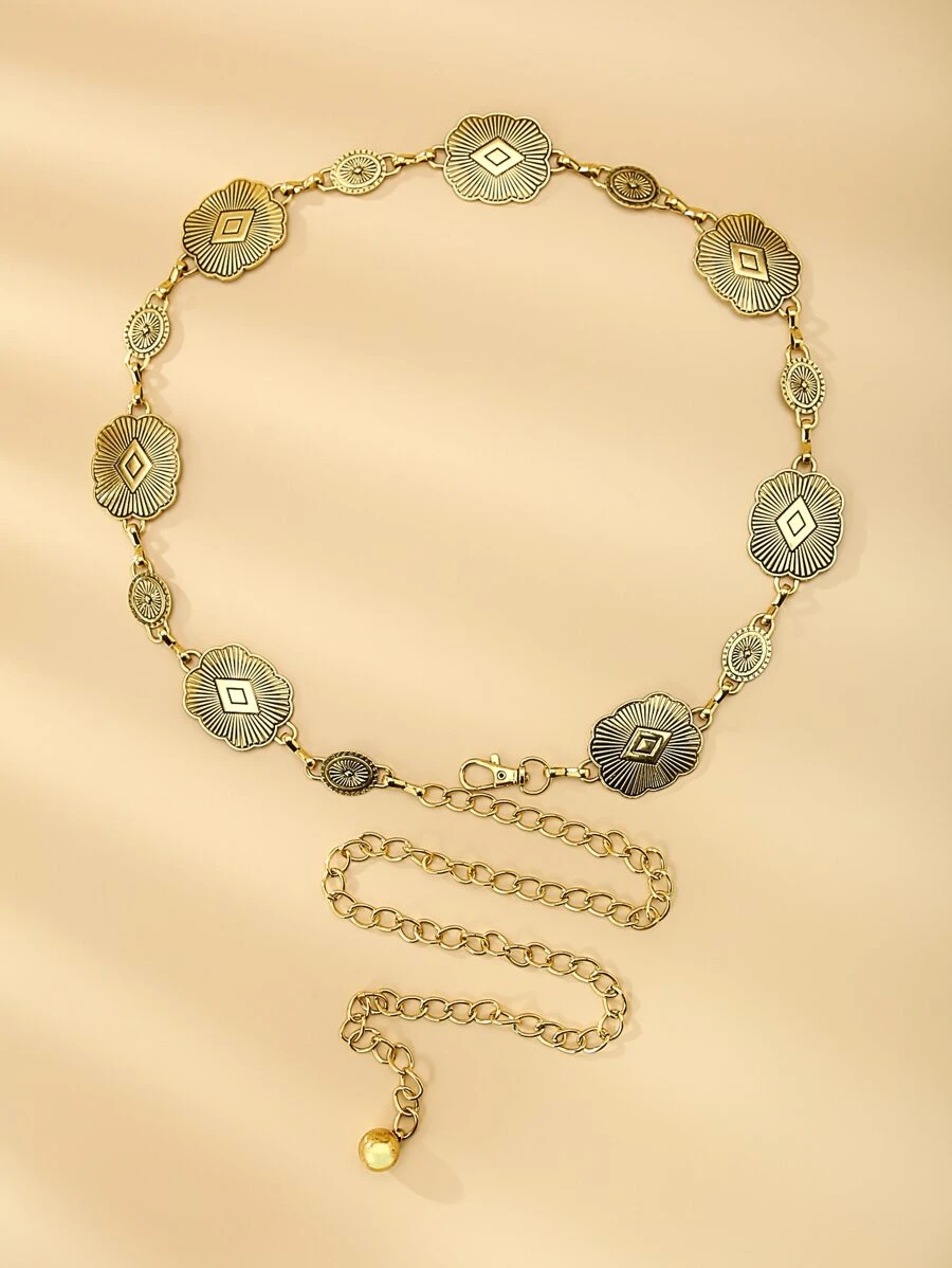 Oval Decor Chain Belt - Gold - View 1