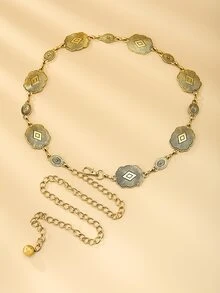 Oval Decor Chain Belt - Gold - View 3