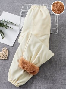 SHEIN Girls Solid Fluffy Joggers - Beige - View 1