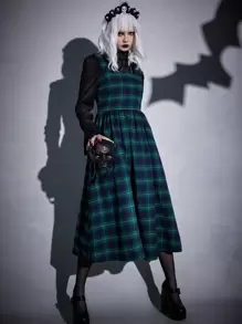 ROMWE Goth Plaid Print A-line Dress - Multicolor - View 1