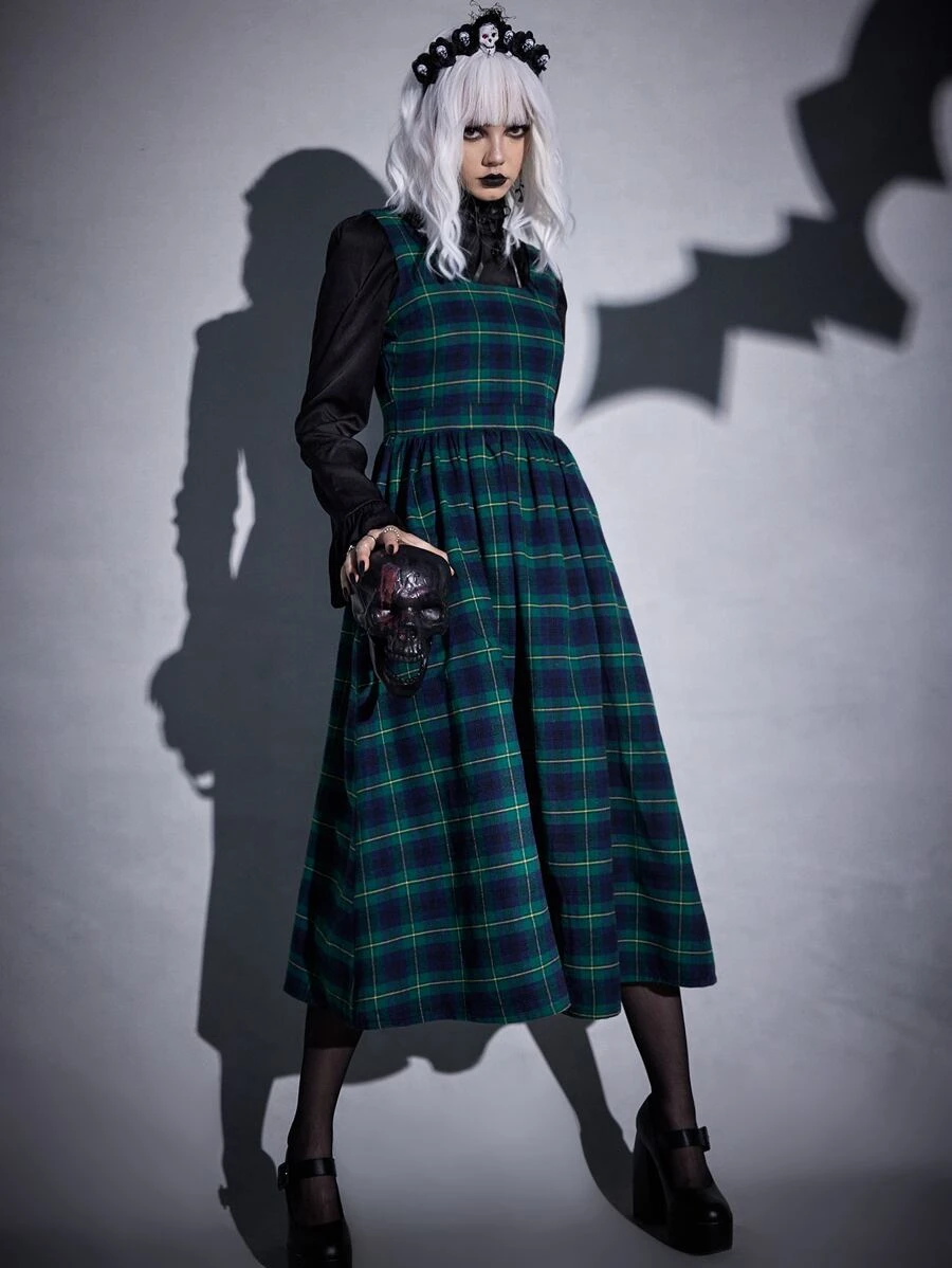 ROMWE Goth Plaid Print A-line Dress - Multicolor - View 1