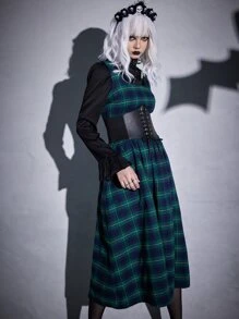 ROMWE Goth Plaid Print A-line Dress - Multicolor - View 3