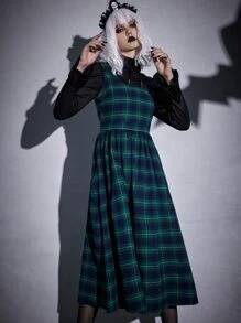 ROMWE Goth Plaid Print A-line Dress - Multicolor - View 4