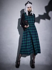 ROMWE Goth Plaid Print A-line Dress - Multicolor - View 5