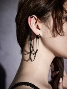 ROMWE Goth 1入組骷髏和別針裝飾耳環 - 黑色 - 查看 1