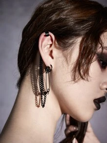 ROMWE Goth 1入組骷髏和別針裝飾耳環 - 黑色 - 查看 6