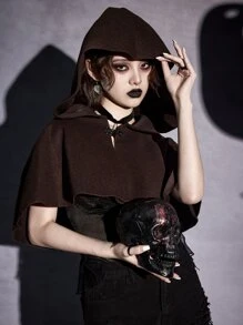 ROMWE Goth Solid Cape Coat - Coffee Brown - View 6