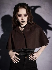 ROMWE Goth Solid Cape Coat - Coffee Brown - View 7