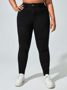 SHEIN Essnce Jeans ajustados de talle alto - Negro - Ver 1