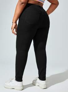 SHEIN Essnce Jeans ajustados de talle alto - Negro - Ver 2