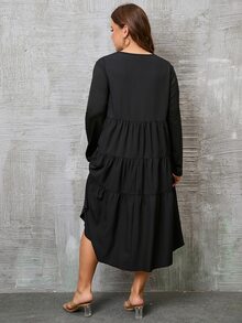 Plus Letter Graphic High Low Hem Dress - Black - View 3