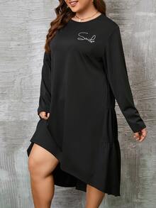 Plus Letter Graphic High Low Hem Dress - Black - View 5