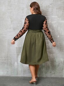 SHEIN Clasi Plus Floral Print Contrast Mesh Belted Dress - Multicolor - View 2