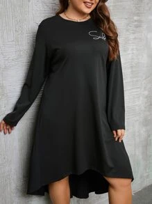 Plus Letter Graphic High Low Hem Dress - Black - View 1