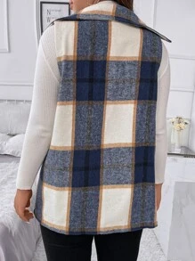 SHEIN LUNE Plus Plaid Print Flap Detail Vest Overcoat - Multicolor - View 2