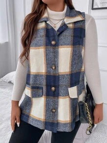 SHEIN LUNE Plus Plaid Print Flap Detail Vest Overcoat - Multicolor - View 4