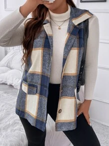 SHEIN LUNE Plus Plaid Print Flap Detail Vest Overcoat - Multicolor - View 5