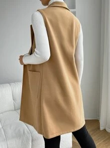 SHEIN Privé 雙口袋西裝領背心大衣 - 駝色 - 查看 2