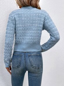 Calvaya Pocket Patched Button Front Cardigan Fall Winter Cloth For Women - Baby Blue - View 2