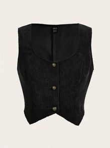 SHEIN EZwear Button Front Crop Tank Top - Black - View 1