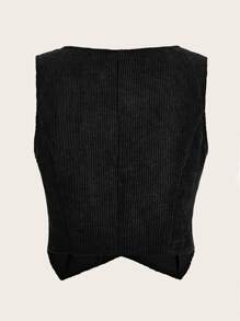 SHEIN EZwear Button Front Crop Tank Top - Black - View 2