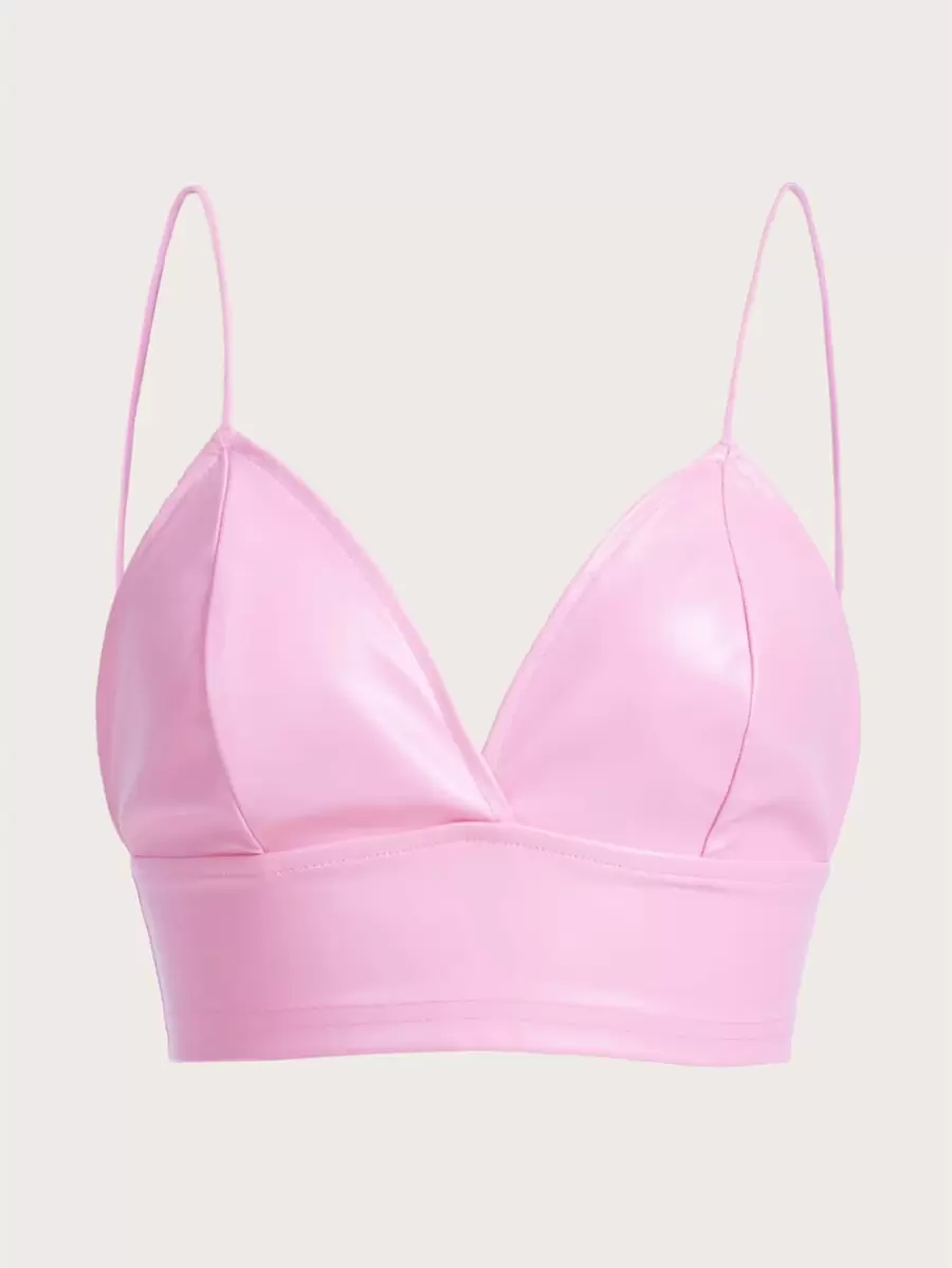 SHEIN ICON PU皮革吊帶短上衣 - 淺粉色 - 查看 1